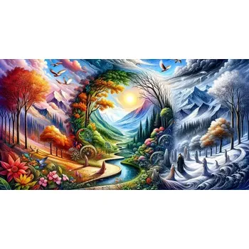 Diamantové malování Diamantové malování - Potok v údolí ročních období (100 x 50)