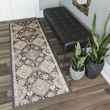 Koberec Běhoun na míru DUBAI - orient 5 - černý/béžový Rozměr koberce: 70 cm