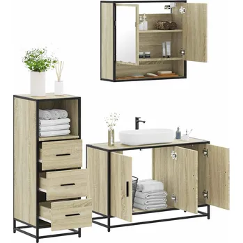 Koupelnový nábytek 3dílný set koupelnového nábytku dub sonoma kompozitní dřevo - 8721102925474