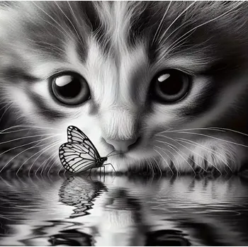 Diamantové malování Diamantové malování - Kotě a motýl (60 x 60)