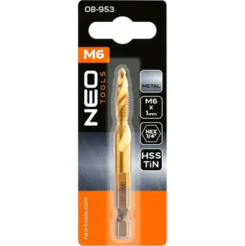 Vrták Závitořezné vrtáky HSS TiN Vrták M6 x 1 mm Šestihran ZÁVITNÍK závitníky NEO