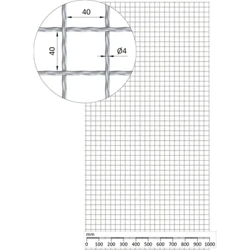 Pletivo žebérkové pletivo, oko 40 x 40, POZINK - síto, výplet žebírkový, oko 40 x 40 mm, průměr pletiva 4 mm, rozměr 1000 x 2000 mm, materiál pozinkovaná ocel