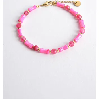 Náramek KORÁLKOVÝ RŮŽOVÝ NÁRAMEK S CHIRURGICKOU OCELÍ PECA del SOL