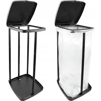 Odpadkový koš Stojan na pytle 35-120L Držák na odpadky Skládací Koš Víko Pevný Černý