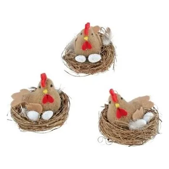Velikonoční dekorace Slepička v hnízdě hnědá 7 cm