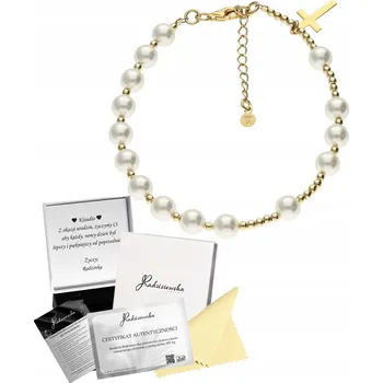 Náramek Perlový růženec náramek, zlatý křížek, Dárek, šperk, Stříbro 925