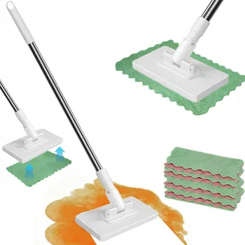 mop Přenosný lehký mop na podlahu s dlouhou rukojetí, plochý mop na mokré i suché čištění