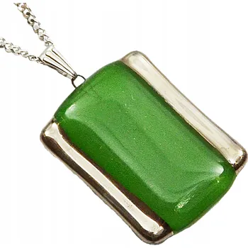 Náhrdelník Zelený náhrdelník obdélník, ruční výroba, zdobený platinou