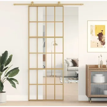 Interiérové dveře Posuvné dveře zlaté 76 x 205 cm čiré ESG sklo a hliník - 8721012120082
