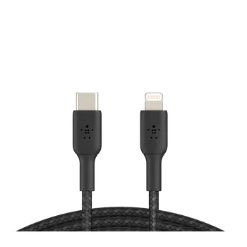 Datový kabel BELKIN USB-C kabel oplétaný - Lightning, 2m, černý - CAA004bt2MBK
