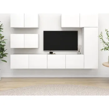 Televizní stolek 6dílný set TV skříněk bílý kompozitní dřevo - 8720286570081