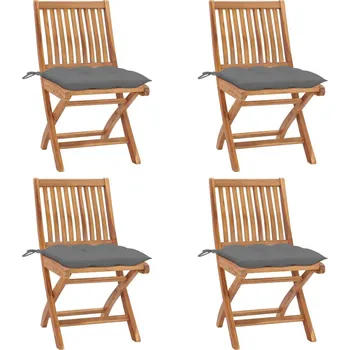 Skládací zahradní židle s poduškami 4 ks masivní teak - 8720286440339
