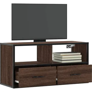 Televizní stolek TV skříňka hnědý dub 80 x 31 x 39,5 cm kompozitní dřevo a kov - 8721102839825