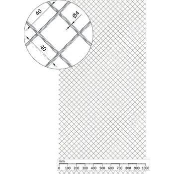 Pletivo žebérkové pletivo - vzor Diamant, POZINK - síto, výplet žebírkový, oko 40 x 40 mm, průměr pletiva 4 mm, rozměr 1000 x 2000 mm, materiál pozinkovaná ocel