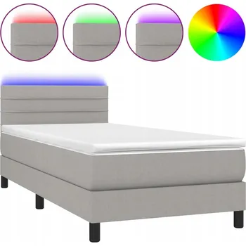 Postel Kontinentální postel s matrací 90x200 cm, světle šedá, s LED diodami