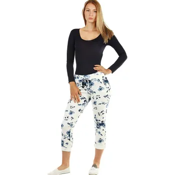TopMode Bílé bavlněné dámské kalhoty se vzorem v 7/8 délce 483669