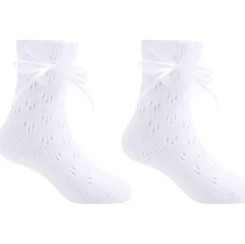 BE SNAZZY Ažurové ponožky bílé s krajkovou mašličkou perforované Vel. 21 - 23