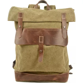 Městský batoh TopMode Studentský plátěný retro batoh s kůží 821217