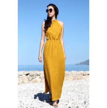 Dámské šaty Lotika Maxi šaty s rozparkem ze 100% lnu 1102001