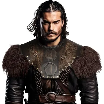 Karnevalový kostým keland Viking Armor Kožená zbroj na hrudi Středověká kožešina Rameno Muži Ženy (hnědá-1)