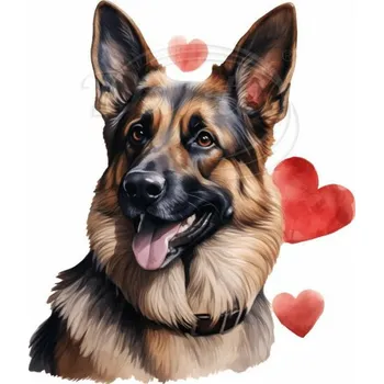 Textilní nažehlovací páska Dante Nažehlovačka Německý ovčák se srdíčky - 5 x 6 cm