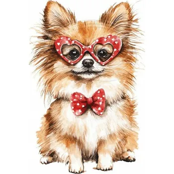 Textilní nažehlovací páska Dante Nažehlovačka Pomeranian a brýle se srdíčky - 4 x 6 cm