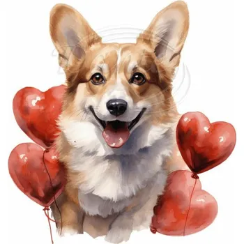 Textilní nažehlovací páska Dante Nažehlovačka Corgi se srdíčky,6