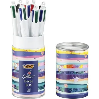 BIC 4 Couleurs Décor Box, Kuličkové pero s výsuvným hrotem, 4barevné, střední hrot (1 mm), kovová