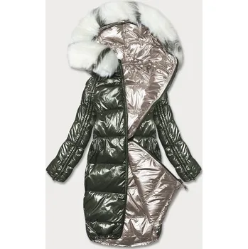 Dámská oboustranná zimní bunda P21-7901 metalická modrá/béžová