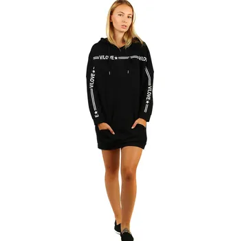 Dámská mikina TopMode Dámská dlouhá jednobarevná mikina-šaty s nápisem 478712