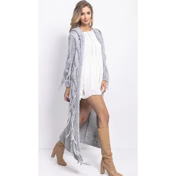 Dámský svetr TopMode Maxi kardigan vlněný s třásněmi 720862