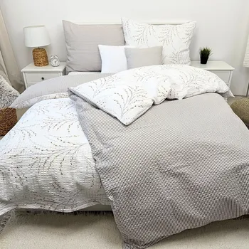 Povlečení Krepové povlečení Vrba + Proužek béžový Zapínání: knoflík, Velikost polštáře: 70x90, Velikost přikrývky: 140x200