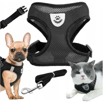Postroj pro psa Postroj se vodítkem pro středního psa nebo kočku, černý, velikost M, reflexní, netlačí