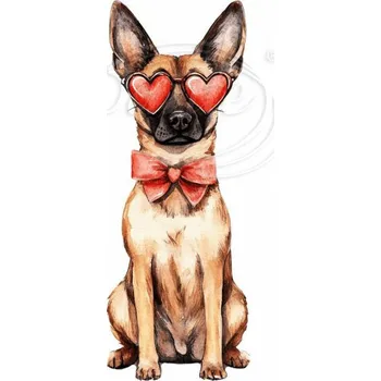 Textilní nažehlovací páska Dante Nažehlovačka Vlčák brýle srdce - 2 x 6 cm