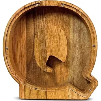 Trezor Dřevěná pokladnička písmeno Q 18 cm výška 2,8 cm šířka Průhledná plastová část Dekorativní spořicí pokladna