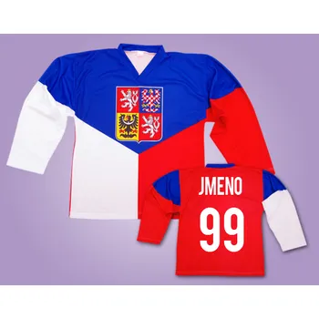 Hokejový dres ČR vlajka vlastní jméno Velikost: 152 cm (10-11 let) Hokejový dres ČR