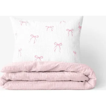 Povlečení Krepové povlečení Duo - Růžové mašličky s pudrově růžovou 140 x 200 a 70 x 90 cm