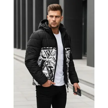 Pánská bunda Dstreet Moderní černá zimní bunda s potiskem