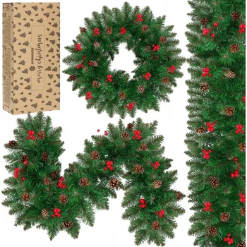 Vánoční dekorace VÁNOČNÍ GIRLANDA ŘETĚZ UMĚLÁ DEKORACE 110cm ZELENÁ KRÁSNÁ
