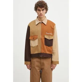 Pánská bunda Bavlněná košilová bunda Human Made Zip-Up Work Jacket, L, hnědá, 88X