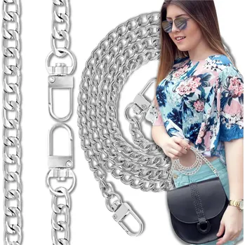 Kabelka Dlouhý stříbrný kovový řetízek na kabelku s karabinou, 120 cm, šířka 1 cm