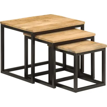 Konferenční stolek Hnízdové konferenční stolky 3 ks masivní mangovník a železo - 8721012085619