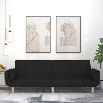 Pohovka 2místná rozkládací pohovka se 2 polštáři černá textil - 8721012380240