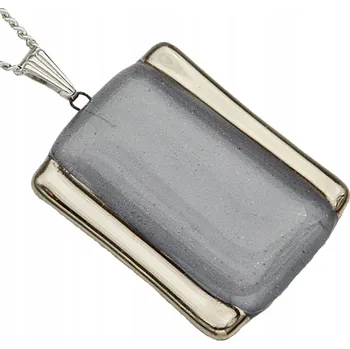 Náhrdelník Šedý náhrdelník obdélník, ruční výroba, zdobený platinou