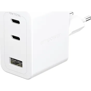 Mobilní telefon PanzerGlass Empower nabíječka Turbo GaN 70 W 2x USB-C + 1x USB-A, bílá EM31479