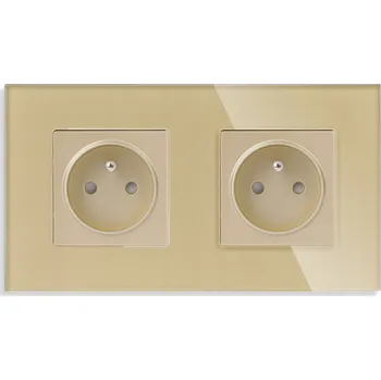 Elektrická zásuvka Elektrická zásuvka dvojitá se zemněním, skleněná, zlatá