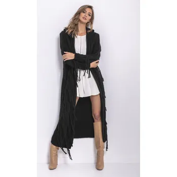 Dámský svetr TopMode Maxi kardigan vlněný s třásněmi 720860