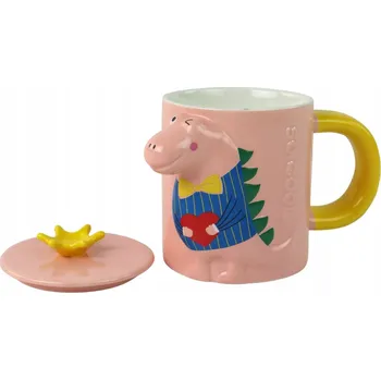 HRNEK S VÍČKEM A UCHEM PRO DĚTI VZOR RŮŽOVÝ DINOSAURUS 400 ML