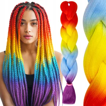 Příčesek Syntetické vlasy na copánky OMBRE duhové