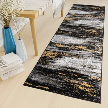 Koberec Běhoun na míru Maya - abstrakt 3 - černý/žlutý Rozměr koberce: 100 cm